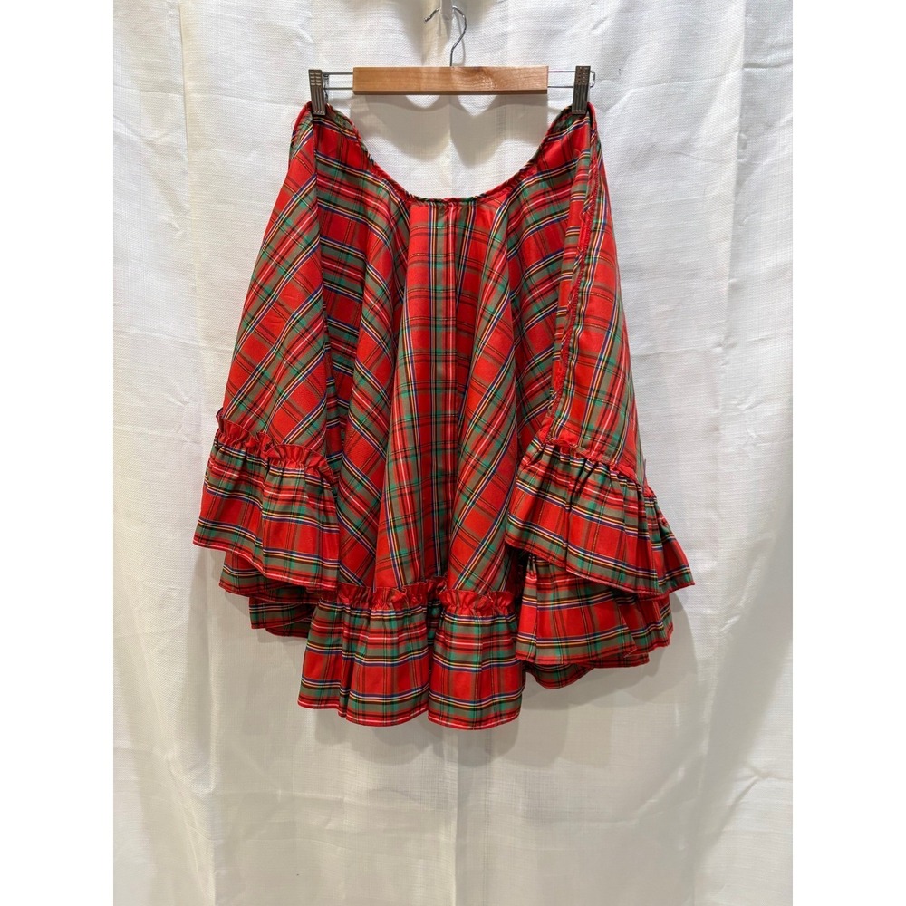 VTG 90's PLAID CHRISTMAS TREE SKIRT GOLD THREAD